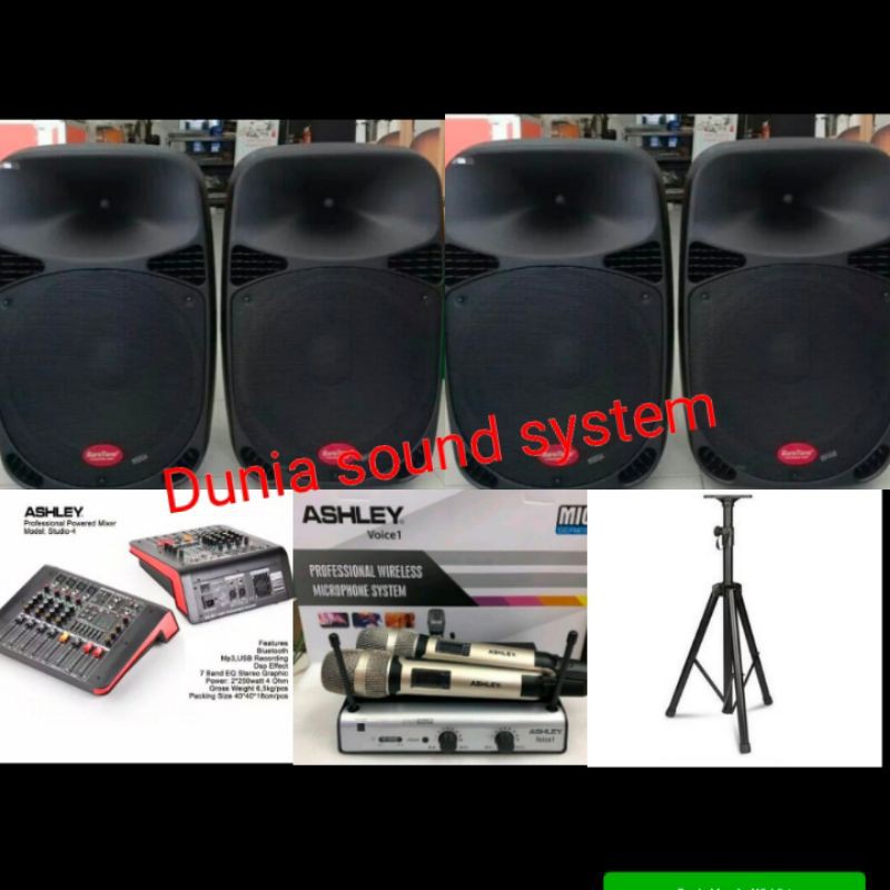paket sound system profesional lengkap 4speaker baretone 15mw 15inch ashley