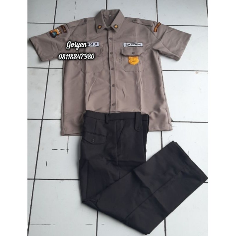 baju satpam/baju satpam emblem timbul/kopel satpam/topi/baju satpam 1 set