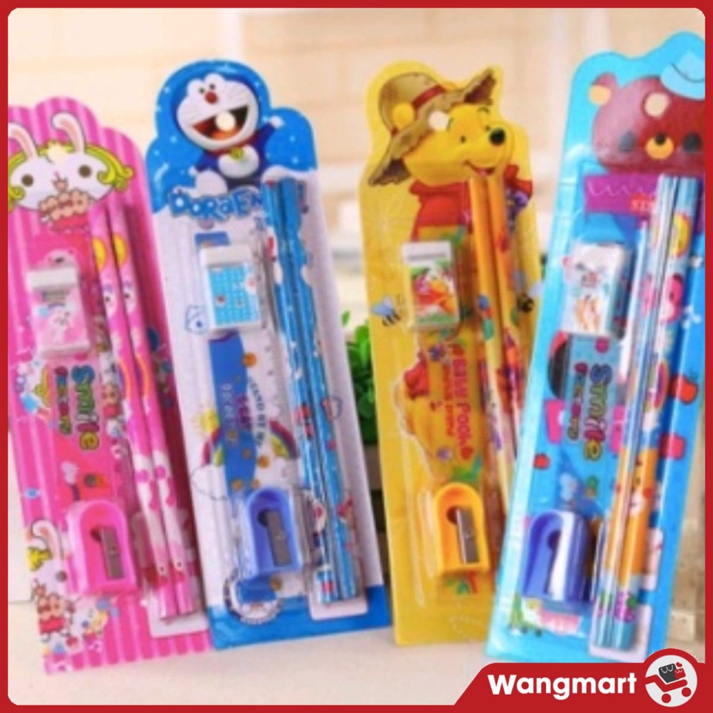 

WangMart Alat Tulis Set Mini Stationary Set Sekolah 5 in 1 Pensil Set Karakter