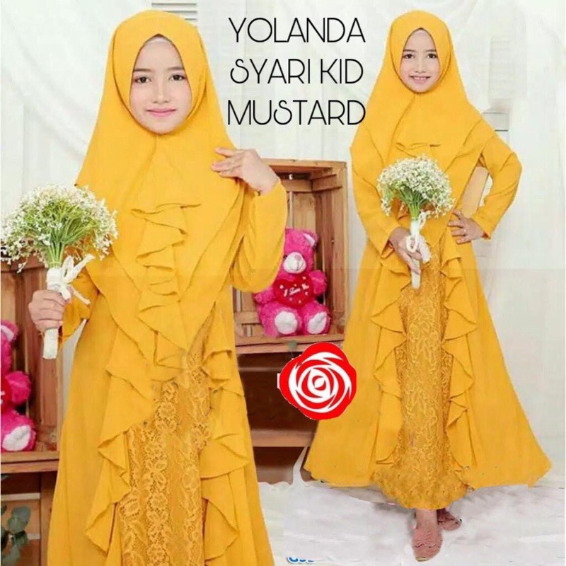syari anak gamis terbaru 2021 yolanda syari kid mustard anak 9-12 tahun