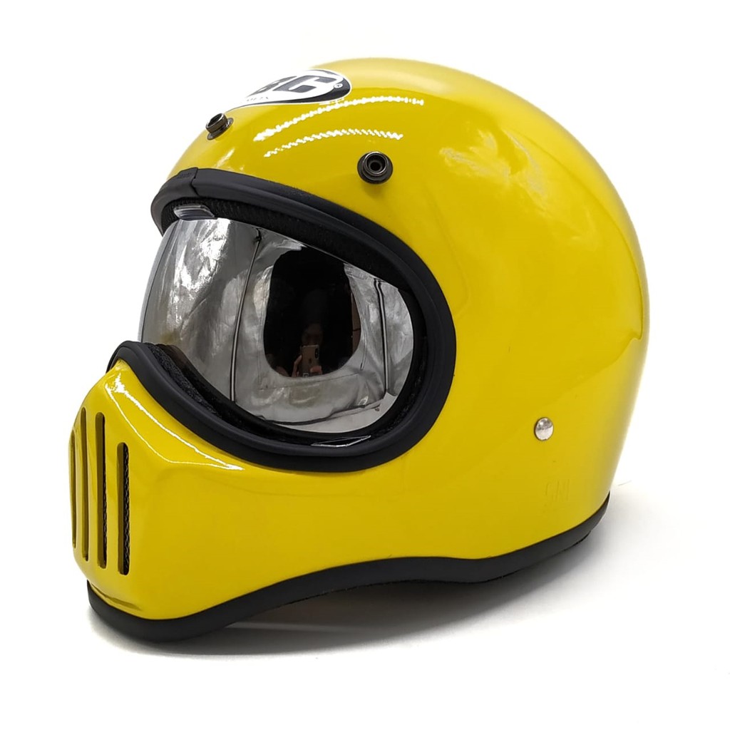 Helm Cakil HBC Polos Yellow Glossy + Inner Visor ( Fullface / Retro / Klasik / Vespa )