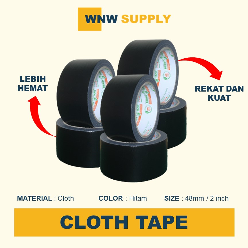 

Isolasi Lakban Hitam Cloth Tape Super Rekat 48mm 2 Inch 12 Meter Isolatip Hitam Besar Solasi Lakban Berry Tape