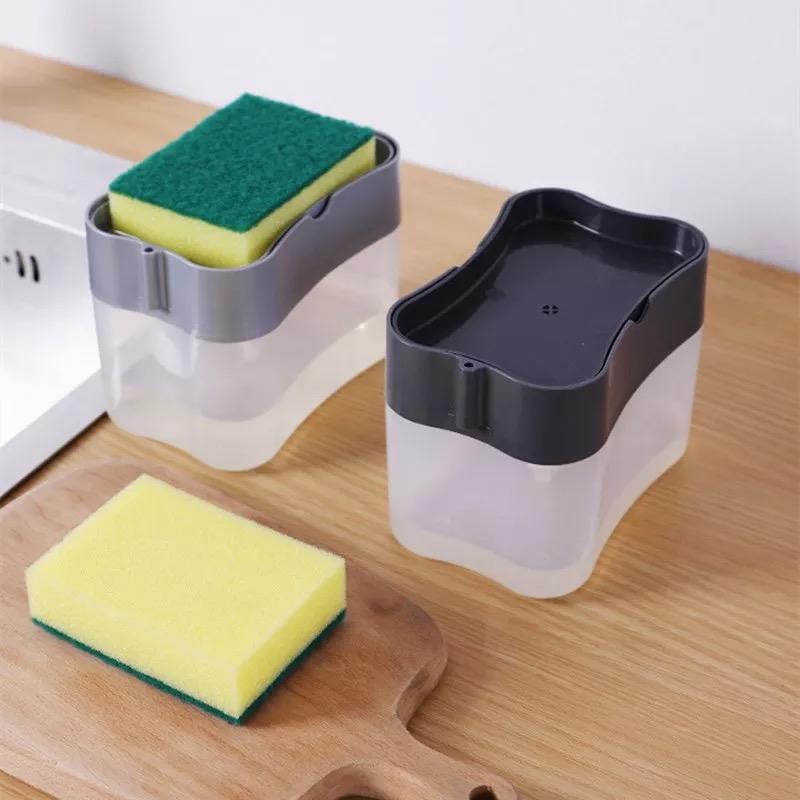 automatic soap liquid kitchen dispenser sponge / spons box set cuci piring otomatis pressure pump