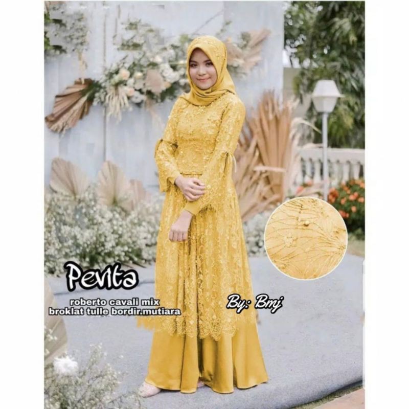 Gamis Brokat tile mutiara Pevita Trendy Best seller