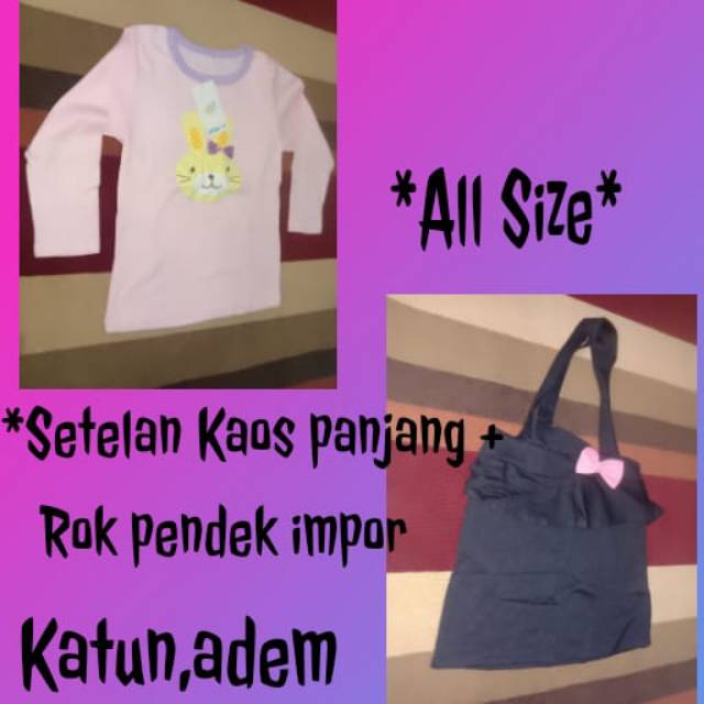 *Setelan kaos panjang+Rok pendek pita impor*