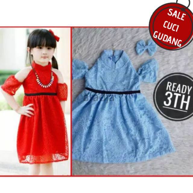 SALE READY STOCK - DRESS BROKAT BRUKAT PESTA CASUAL ANAK 3 4 TAHUN ANGELINA