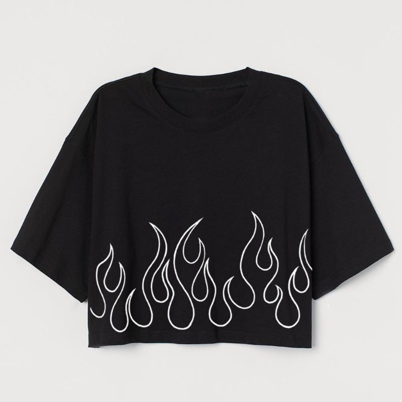 CROP TEE API LIST | KAOS CROP TOP VINTAGE FIRE VIOLET OVERSIZE HITAM WANITA | CROPTEE WOMAN | KOREA 