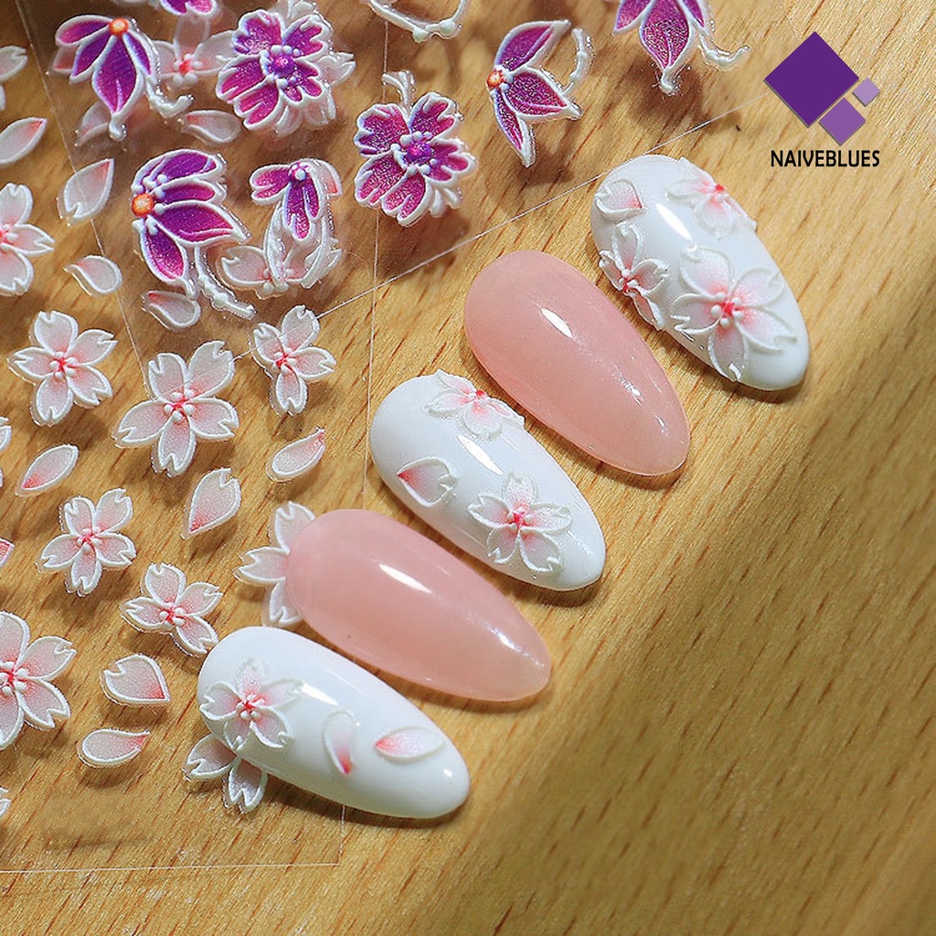 Naiveblue &gt; Stiker Kuku Motif Bunga / Daun 5D Untuk Nail Art DIY