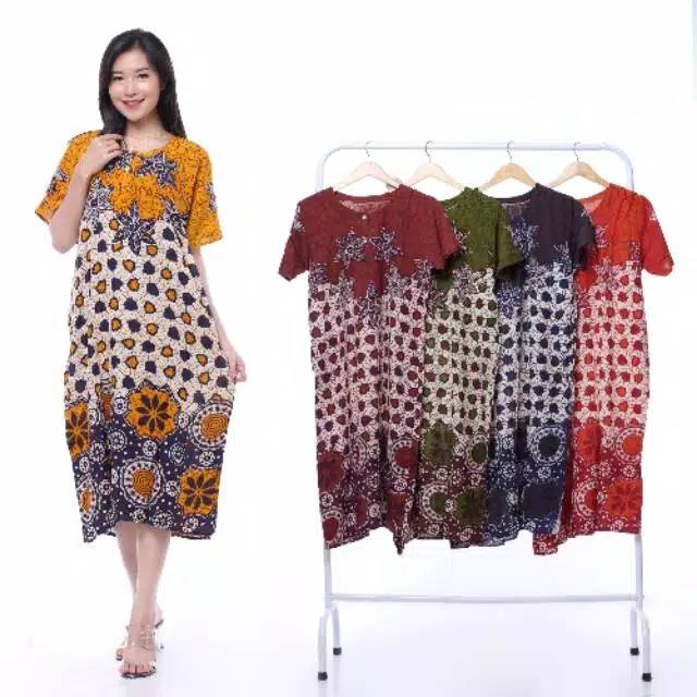 Daster Batik Lengan Pendek - Motif Acak / Campur - Lehar Kancing