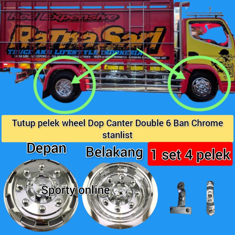 Tutup pelek wheel Dop cover pelek truk canter Double 6Ban chrome Depan belakang