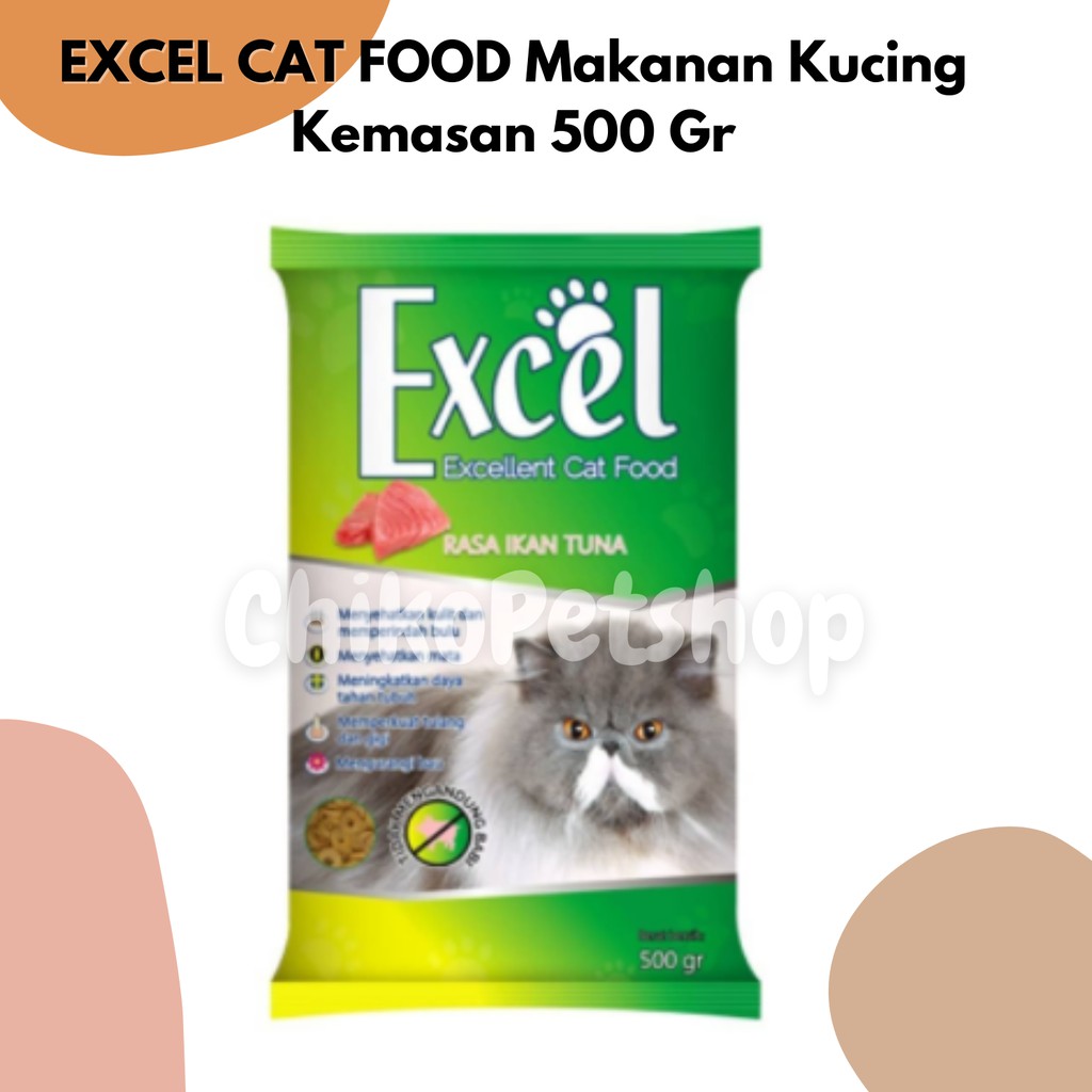 EXCEL CAT FOOD Makanan Kucing Rasa Ikan Tuna &amp; Ayam Tuna Kemasan 500 Gr