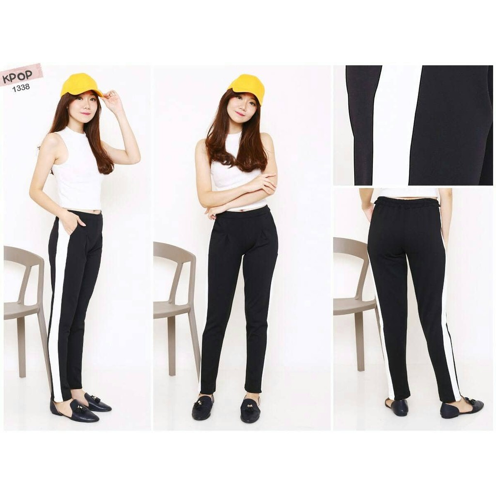 scuba pants side stripes / harem pants list putih