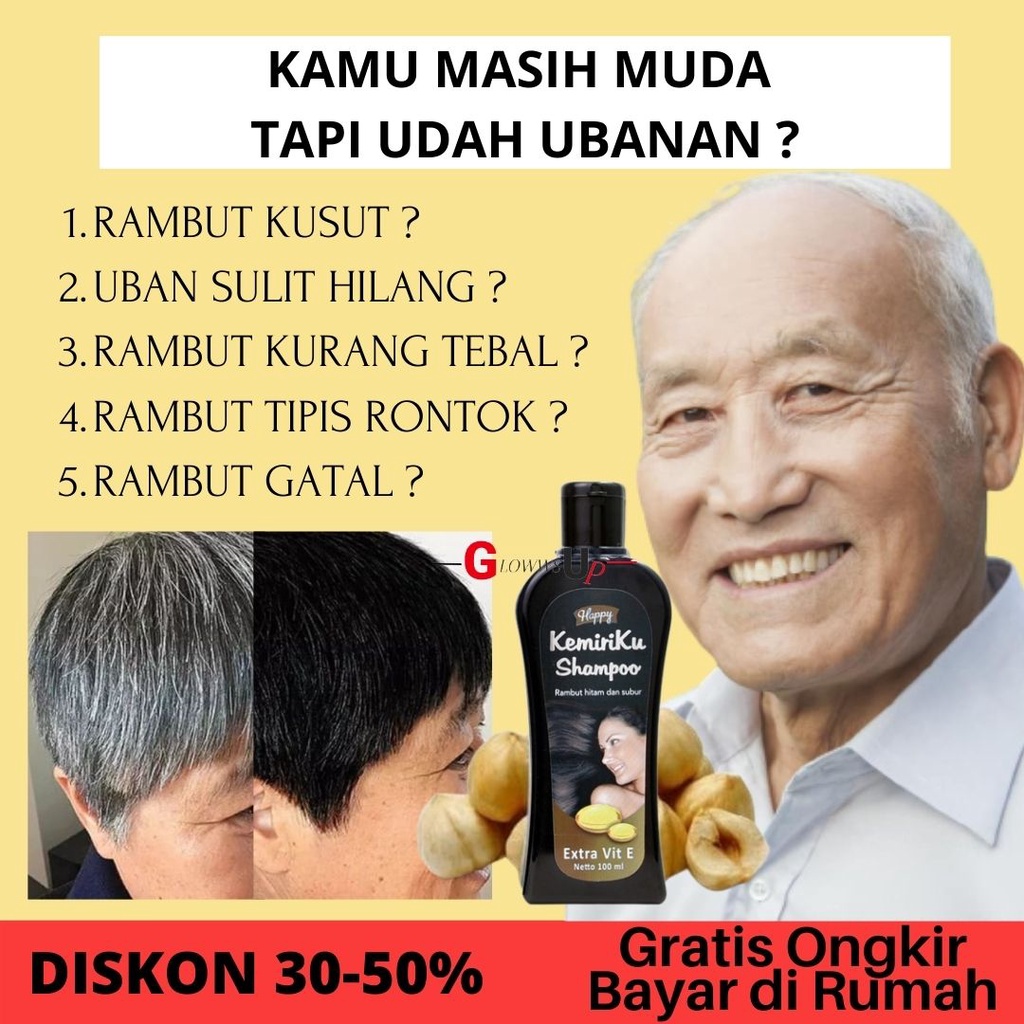 SAMPO PENGHITAM RAMBUT UBAN HAPPY SHAMPOO KEMIRIKU 100ML SHAMPO PENGHILANG KETOMBE TREATMENT RAMBUT