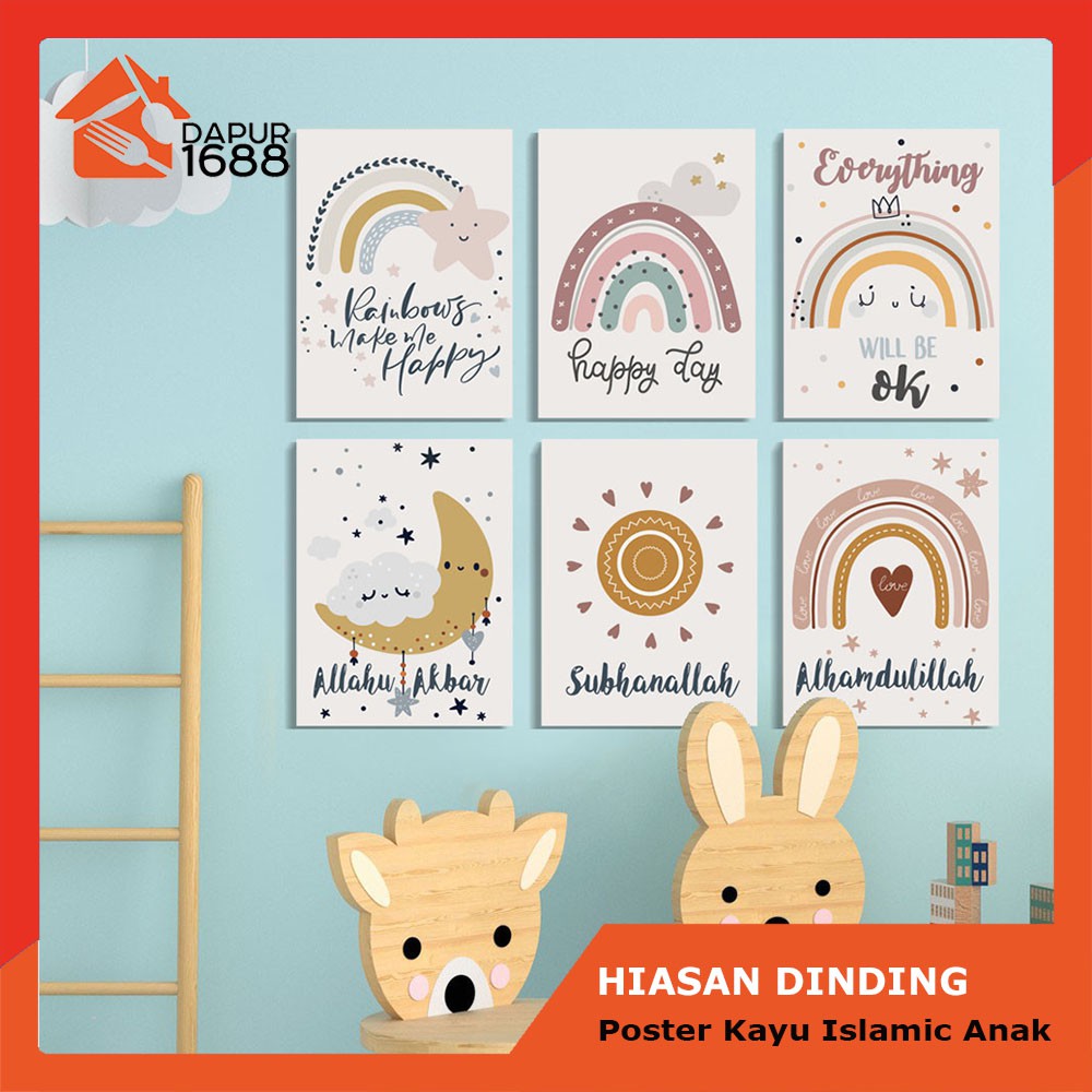 Dekorasi Rumah Poster Kayu Hiasan Pajangan Dinding Kamar Anak Rainbow Pelangi