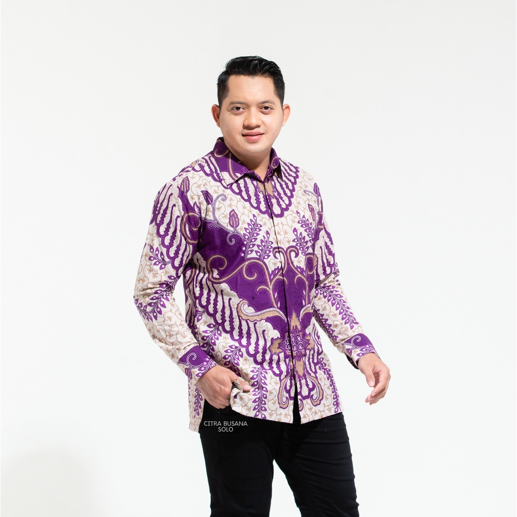 ARJUNO UNGU Kemeja Batik Pria Full Furing Bahan Katun Primisima