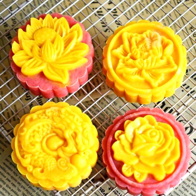 (4pc) cetakan kue bulan 2020 (125gr) mooncake press mold PREMIUM - FLOWER YELLOW