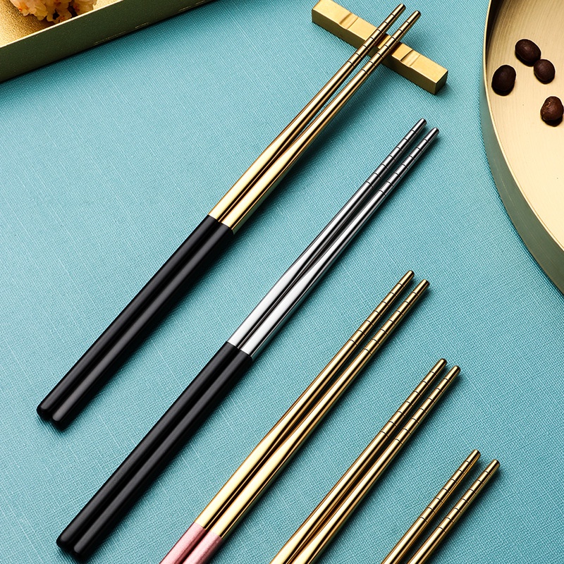 Reusable Traditional Chinese Stainless Steel Chopsticks / Portable Spiral Non-Slip Sushi Noodles Chopsticks