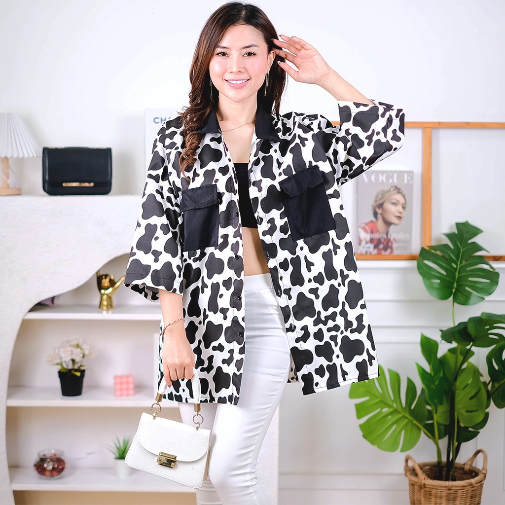 Tq88indonesia Fashion Kemeja Wanita Terbaru / Kemeja BON SHIRT OVERSIZE KEMEJA WANITA / Kemeja Lengan Panjang Wanita / Kemeja Santai cewek / Ootd / Kemeja Motif Zebra