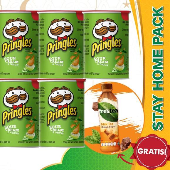 

[KODE BARU 869] Pringles STAY HOME Pack Pringles Sour Cream & Onion Chips – Gratis FRESTEA Milk Tea
