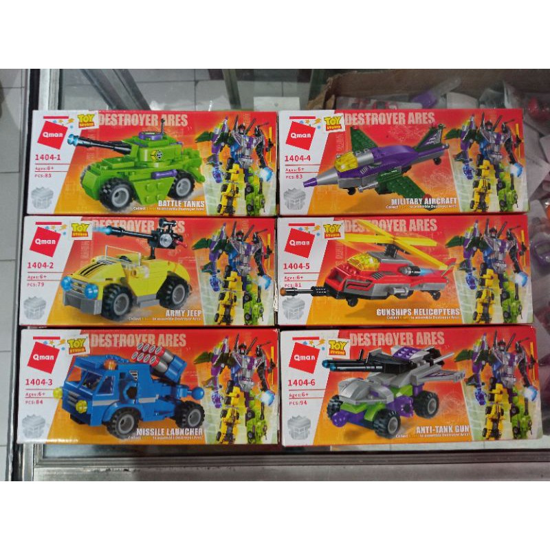 mainan edukasi Lego kw military army jeep aircraft tank missile merk Qman new