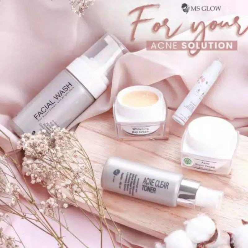 PAKET JERAWAT MS GLOW (ACNE NIGHT CREAM, DAY CREAM, TONER DAN FACIAL WASH)