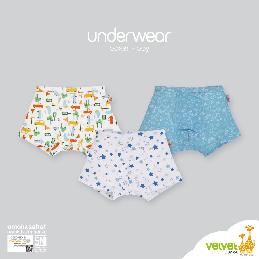 Celana Dalam Anak Laki-Laki Velvet Junior Boxer Briefs 3pcs