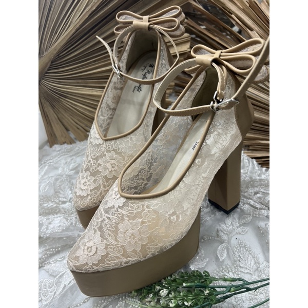 sepatu wanita cantik  vilea nude pita 12cm tahu