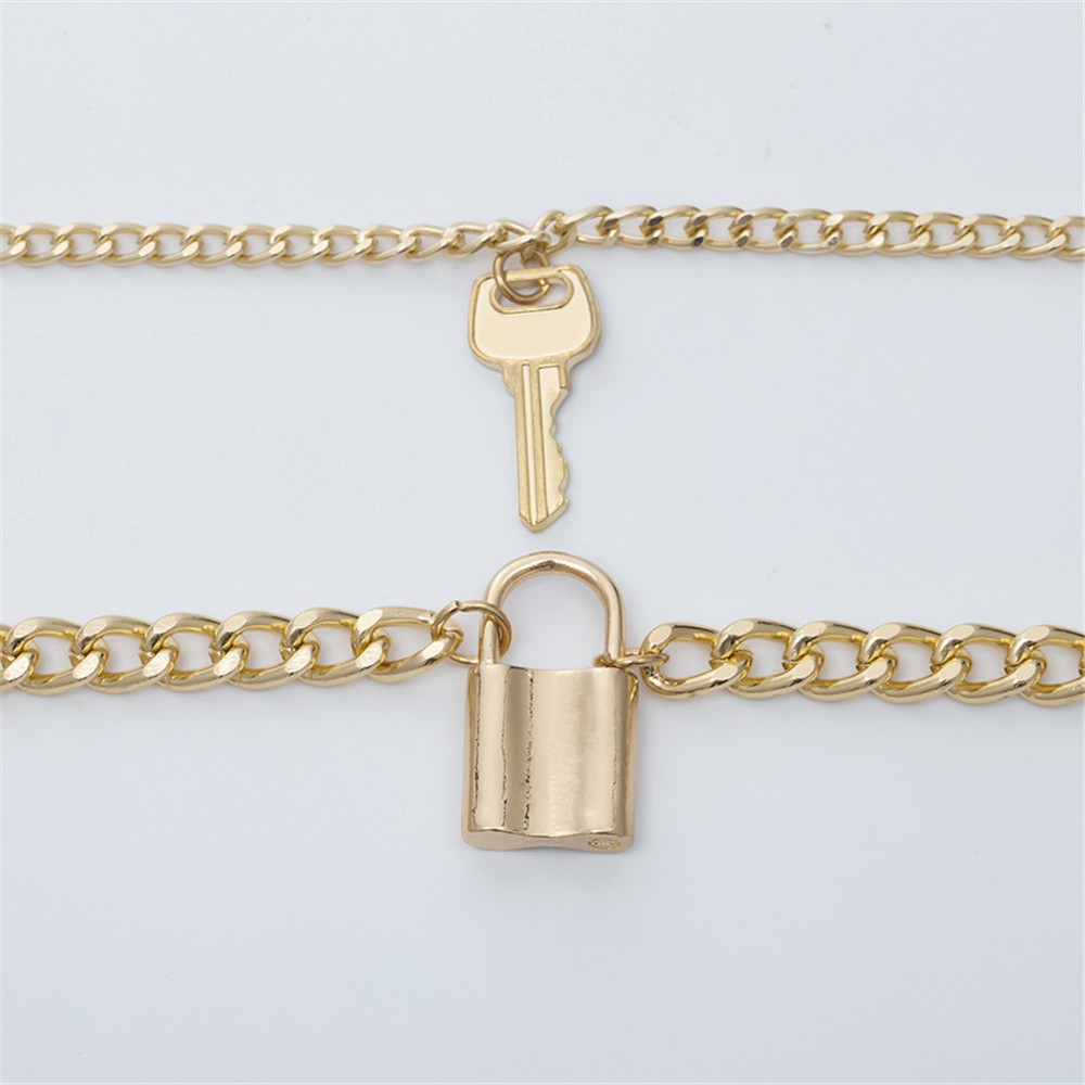 【COD Tangding】Double Line Key Lock Fashion Cool Girl Chain Necklace