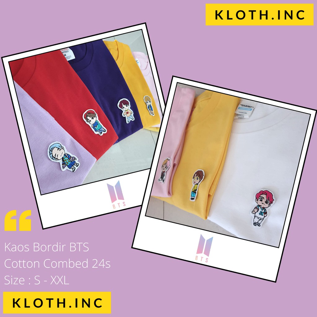 [COTTON 24S] Kaos BTS Tiny Tan Bordir Bisa Upgrade Lengan Panjang