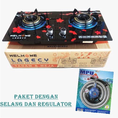 Kompor Gas Kaca WELHOME LAGECY Kompor Tanam 2 Tungku Kompor 2in1 new