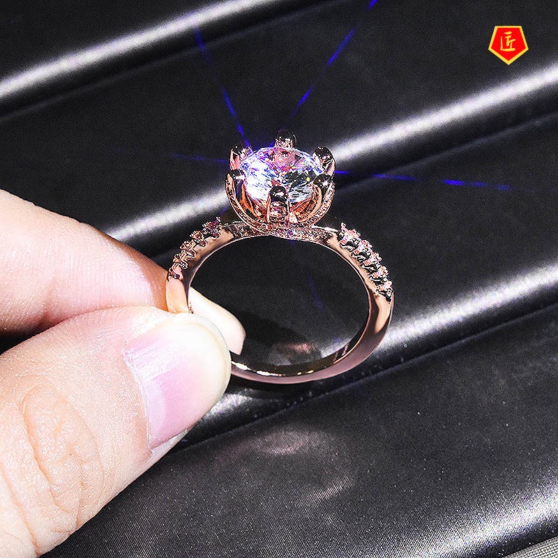 [Ready Stock]18K Rose Gold Carat Classic Six-Claw Diamond Ring for Women