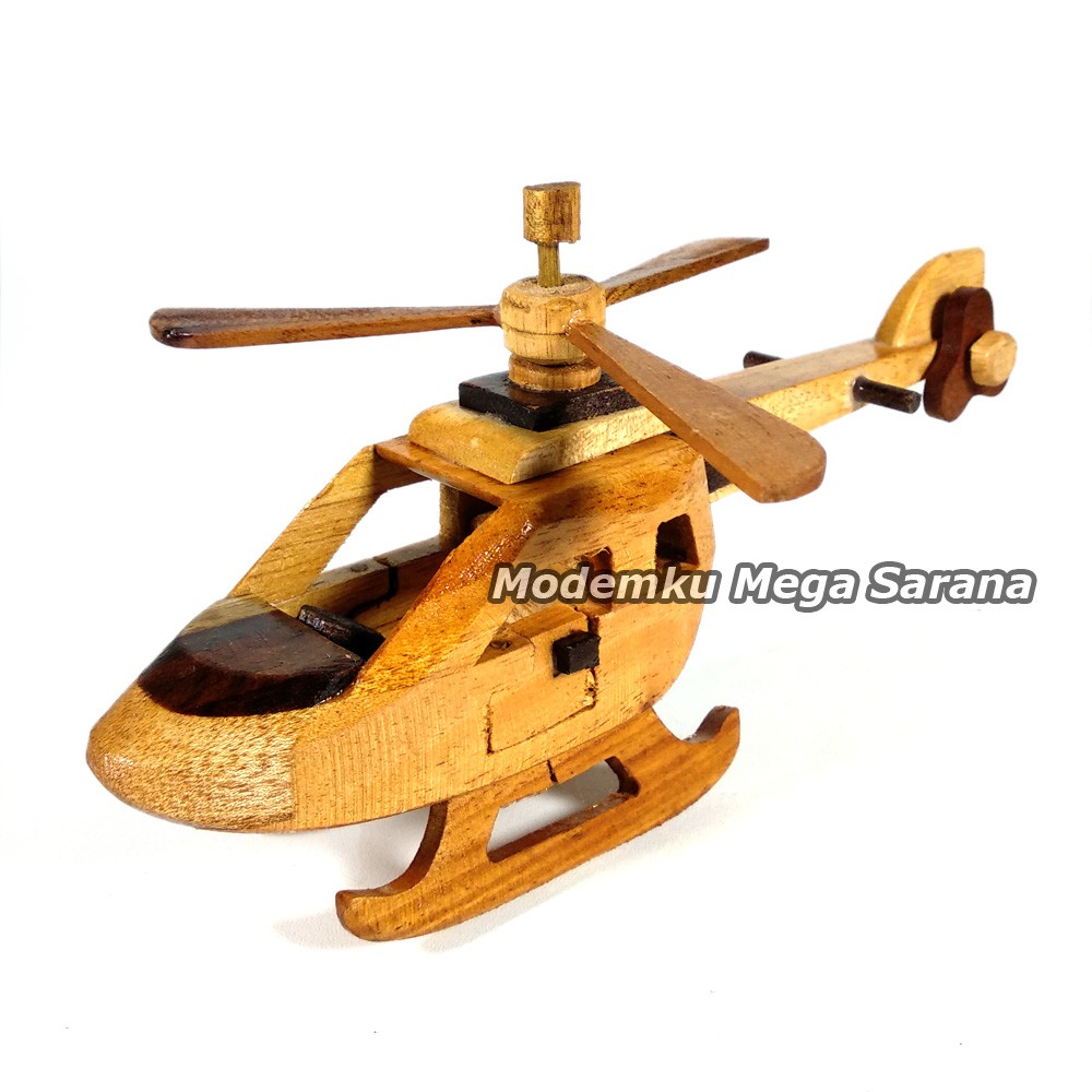 Miniatur Pesawat Helikopter Kayu - Ukuran S Mini 18x9x9 cm