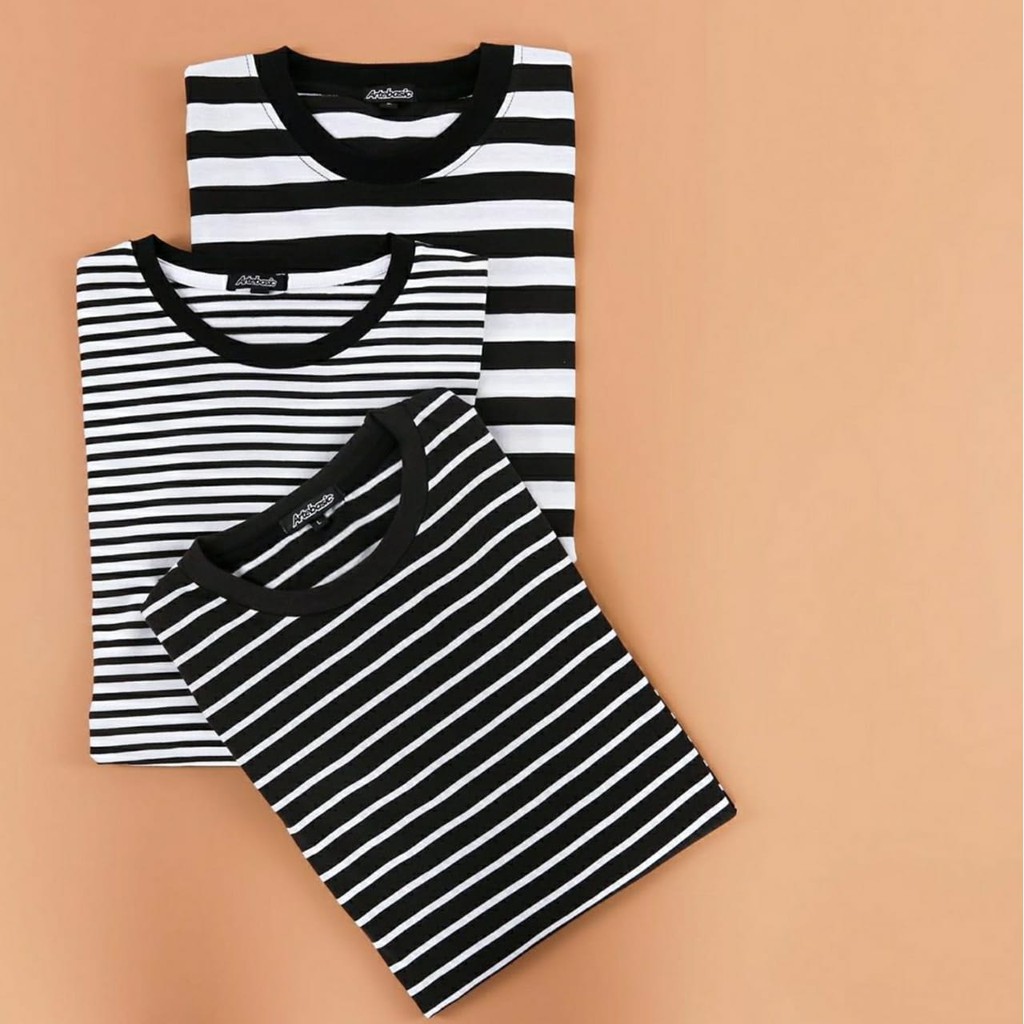 Kaos Strip Hitam Putih / Atasan Motif Garis Putih Hitam / Stevi Top Tee