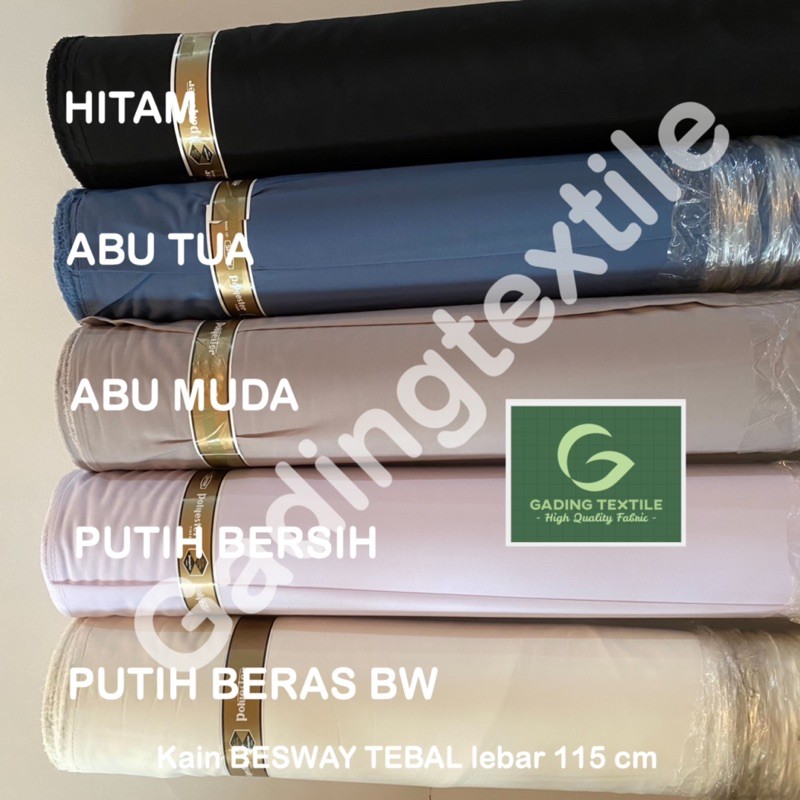 ( per 1 roll ) kain BSY BESWAY TEBAL polyester lebar 115 cm isi 54 meter bahan baju gamis koko kaftan busana muslim kemeja seragam kerudung jilbab hijab printing sublime sublim celana kulot rok dekorasi dekor hordeng gorden taplak meja BUKAN KATUN