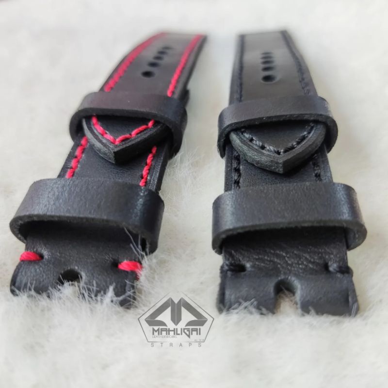 Strap jam tangan  kulit asli full black/ strap kulit hitam