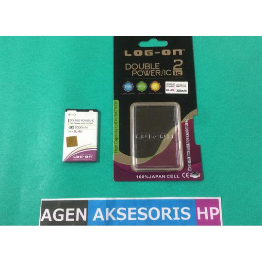 Batre NOKIA BL-4U 6600s E75 3120c Baterai LOG-ON Double Power 2000mAh