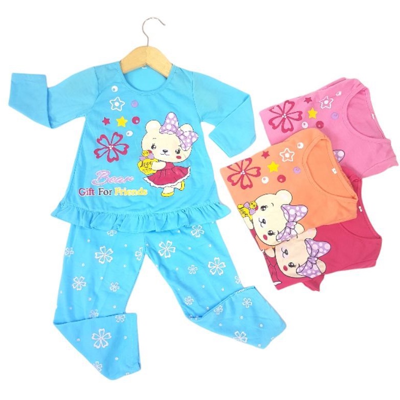 setelan baju tidur sikuning pakaian baju anak perempuan 2-7 tahun motif bear