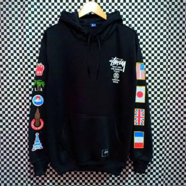 Fhashion Sweater Hoodie Stussy Hitam Motip Bendera Fleece Teball