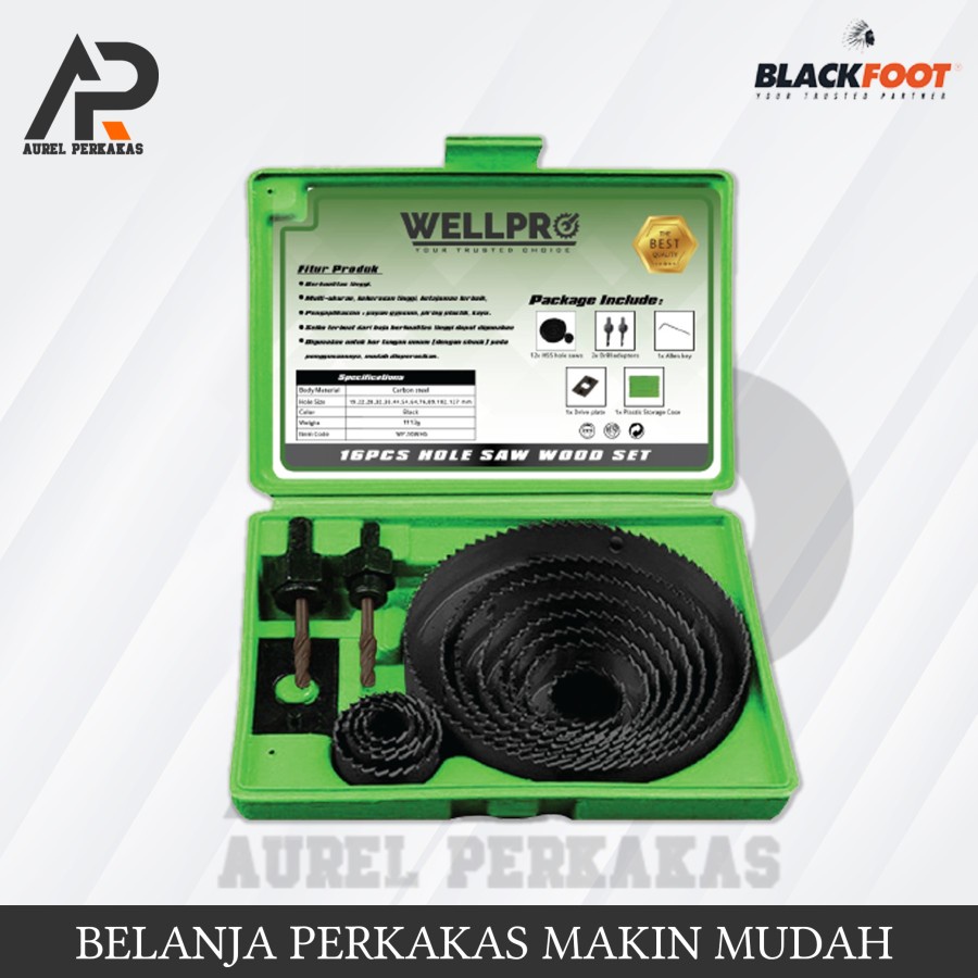 WELLPRO Holsaw Kayu Set 16pcs / Mata Bor Gromet 16pcs
