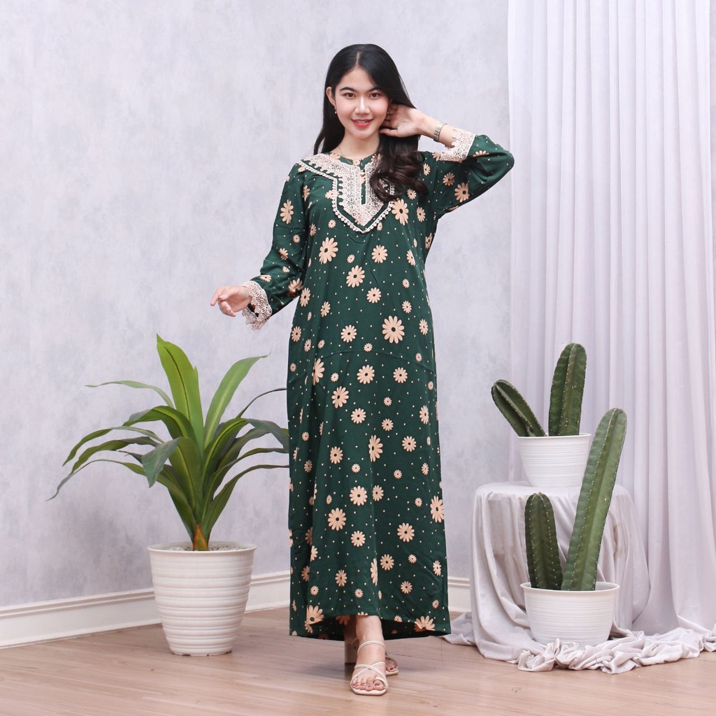 Batik Prass - DASTER ARAB PANJANG | RAYON SUPER GRADE A | DASTER BUSUI | RENDA MILO ORI-WINTER HIJAU