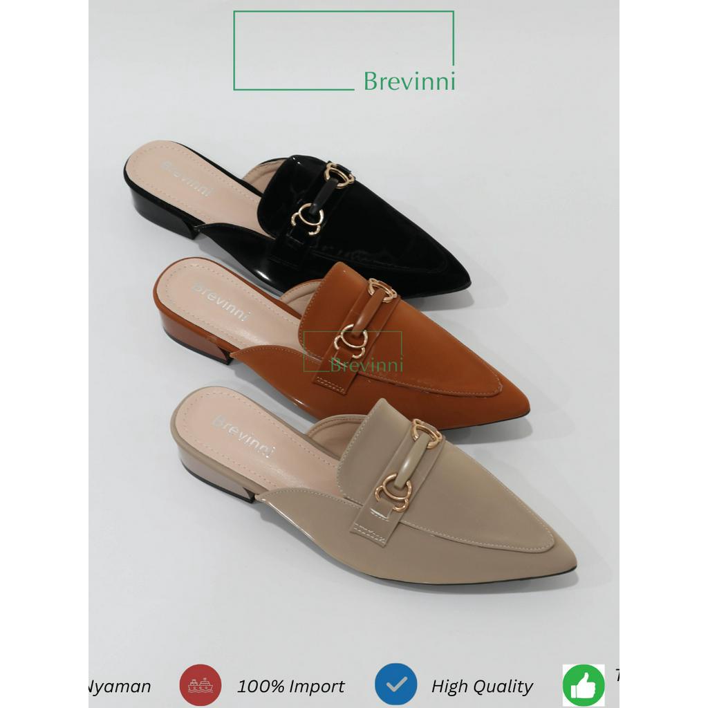 Brevinni Andira Mules || Sepatu Mules Wanita Ujung Lancip Tapak Karet Anti Slip || mules shoes || mu