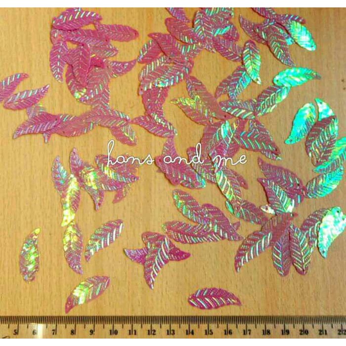 Original Payet Manik Daun 28mm Magenta Gradasi Emas   Prakarya Berkualitas