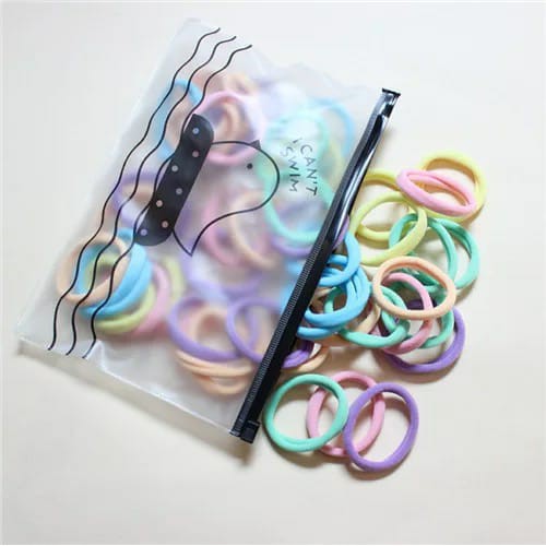 ❄ TMALL ❄ Ikat Karet Rambut 100 pcs + Bag Warna Polos Gaya Korea  Ikat Rambut Elastis COD R209 R398 R547-2