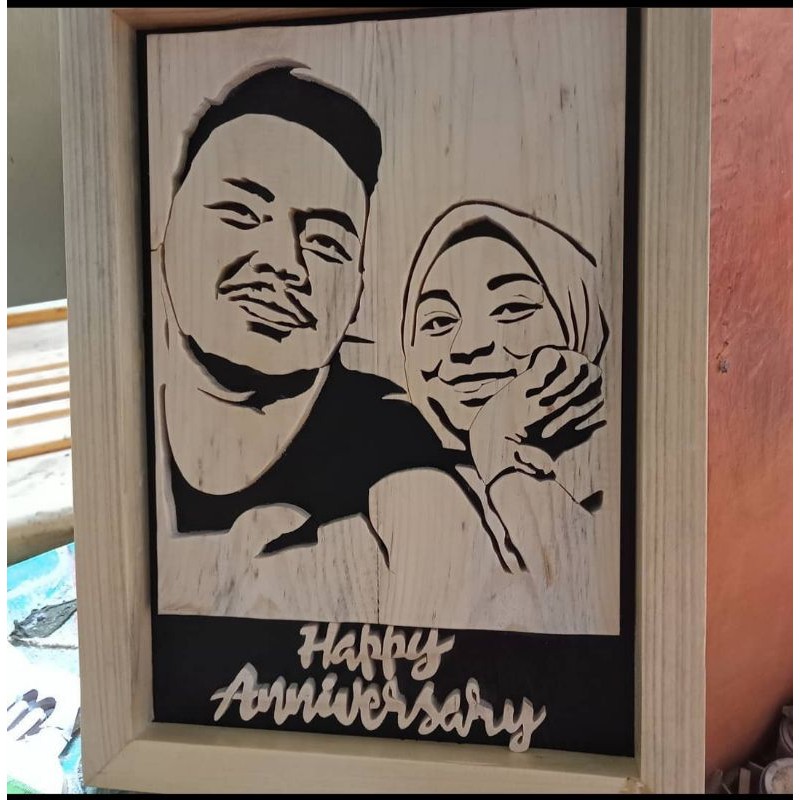 Ukiran Siluet Wajah Foto Wajah Dekorasi Dinding Kado Ultah Kado Pernikahan Kayu
