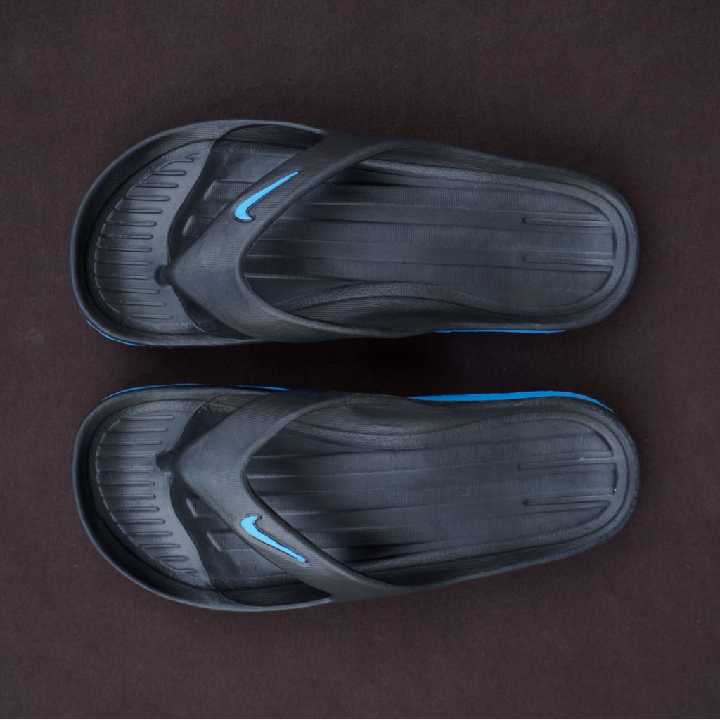 CUCI GUDANG - Sandal Karet Jepit Kasual Santai Pria Nike Duramo Hitam List Biru Sendal Cowok Dewasa