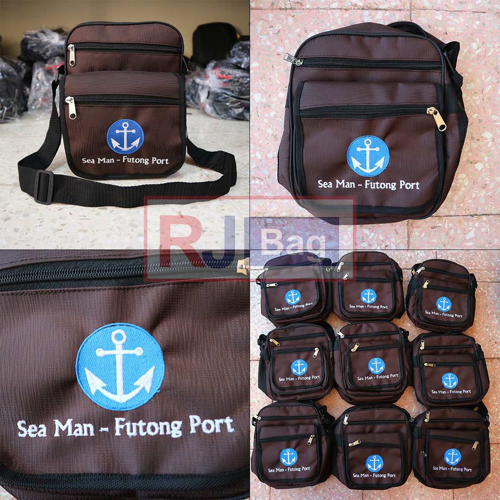 Tas Grosir Pesanan Custom Bordir Futong Port Tas Pinggang Coklat Selempang Bahu Tebal Distro Tas Selempang Pria