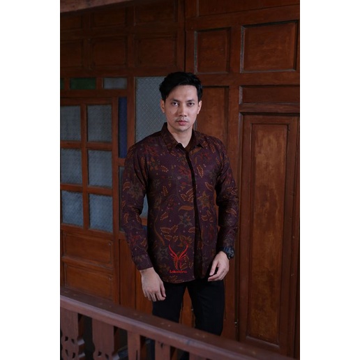 HARSA Batik Kemeja Hem Slimfit Dewasa Terbaru Original Premium PJ D-8962 Maroon Batik Lokatara