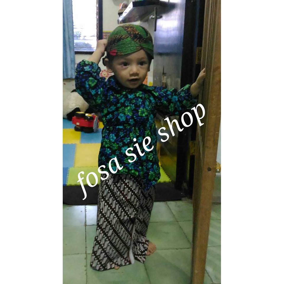 Baju Anak Kostum Setelan Surjan Motif Bunga Bahan Halus Adem Murah