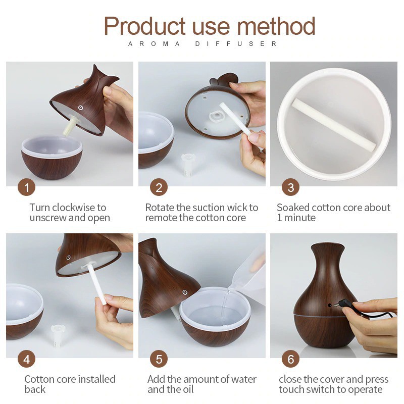 MPro Humi Ultrasonic Humidifier Diffuser Aromatherapy Marbel White Wooden Dark Wood 130ml RJS21 Oils jnp