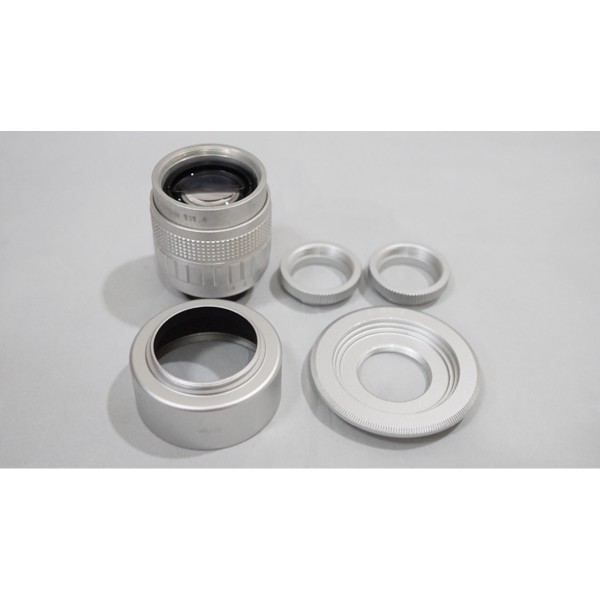 Lensa Fujian 50mm f1.4 CCTV - adapter - 2X Ring - Hood - Silver